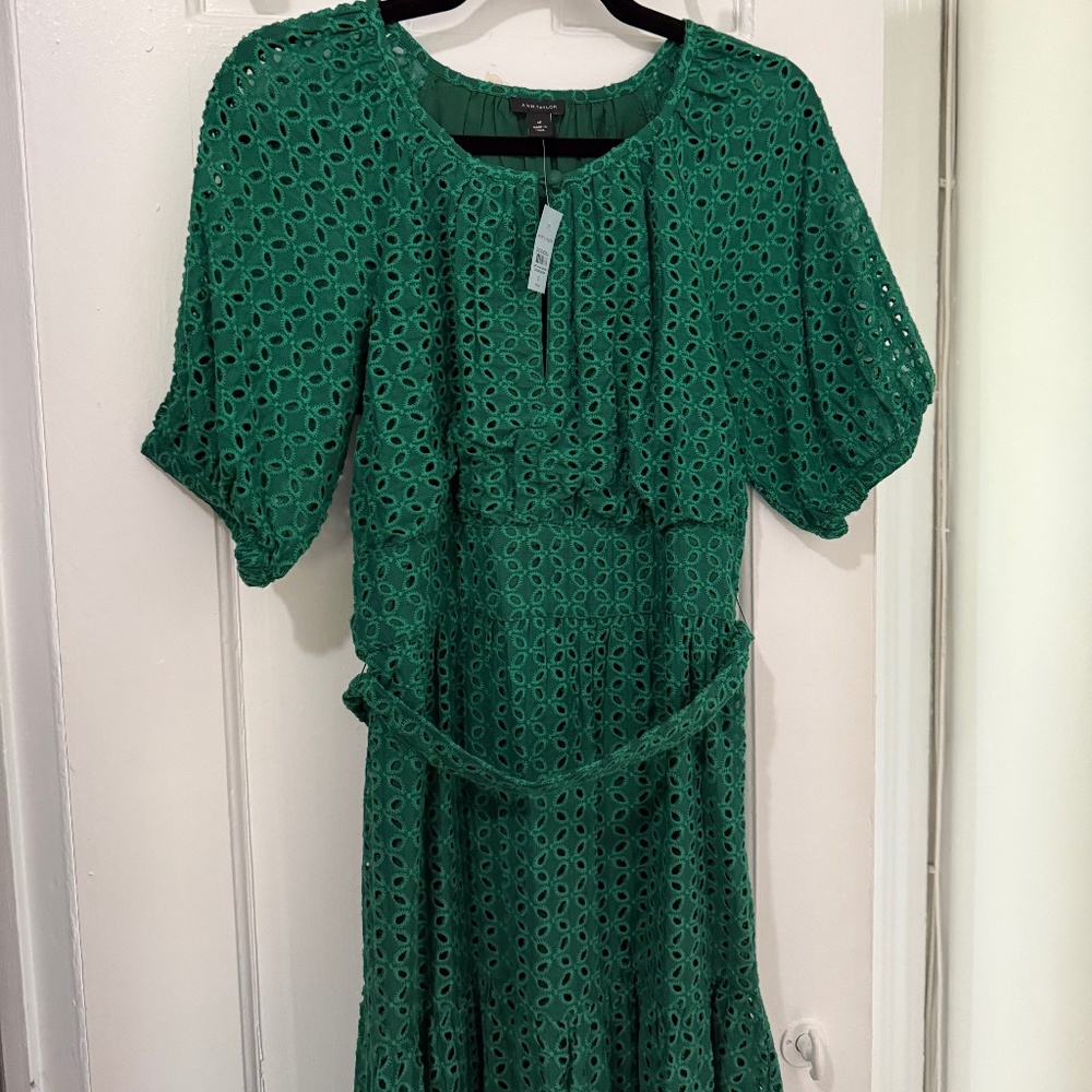 Ann Taylor Petite Emerald green crochet cotton dress BRAND NEW!